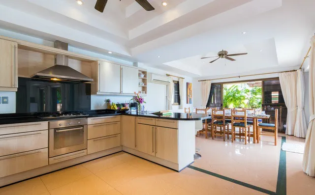 Fully modernised kitchen next to the dining area